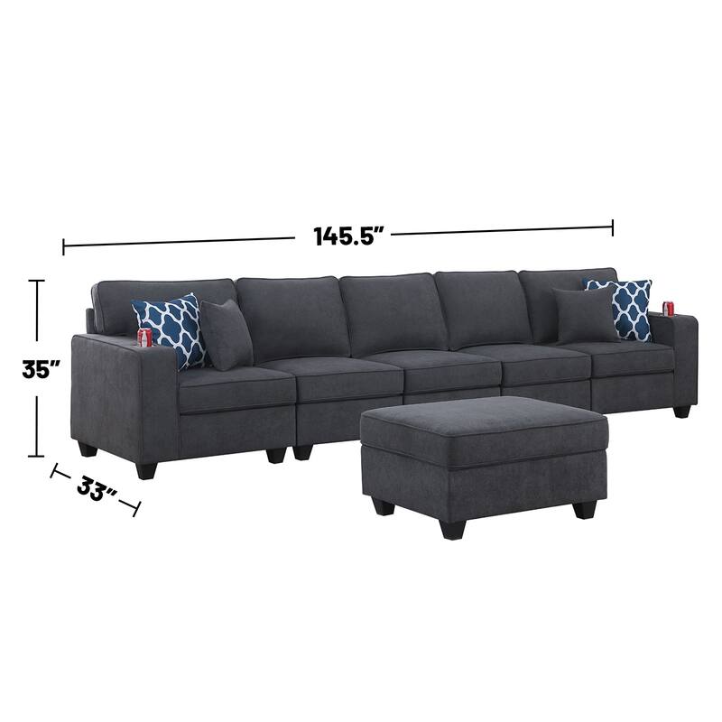 Woven Upholstered 5-Seater Sofa with Ottoman in Stone Gray