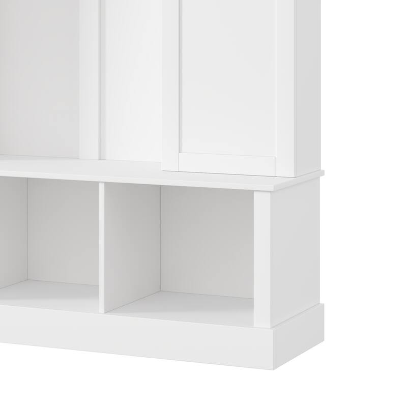 Modern Hall Tree with Adjustable Shelves Dual Cabinets Bench Entryway Organizer