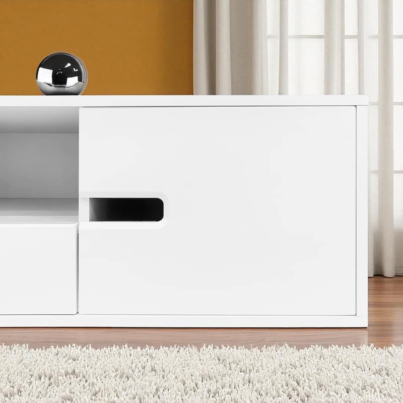 Modern High Gloss Rectangle Coffee Table with Storage and 16-Color LED Lights, Contemporary Center Table