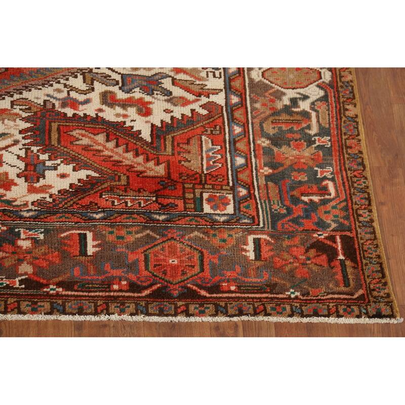 Geometric Heriz Persian Vintage Area Rug Hand-Knotted Wool Carpet - 8'3"x 10'10"