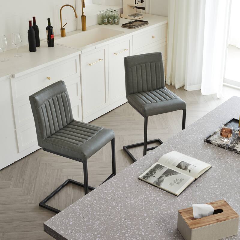 Set of 2 Bar Stool - 26-Inch Counter Height, Vertical Tufted Backrest, Sturdy Black Metal Frame with Footrest