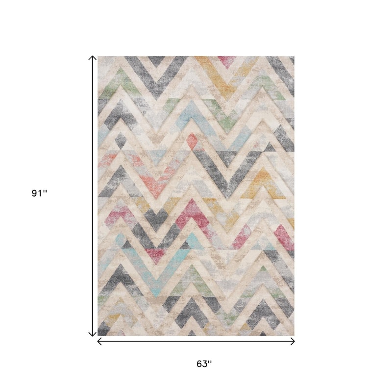 HomeRoots Chevron Modern Rectangle Area Rug - 5' X 8'
