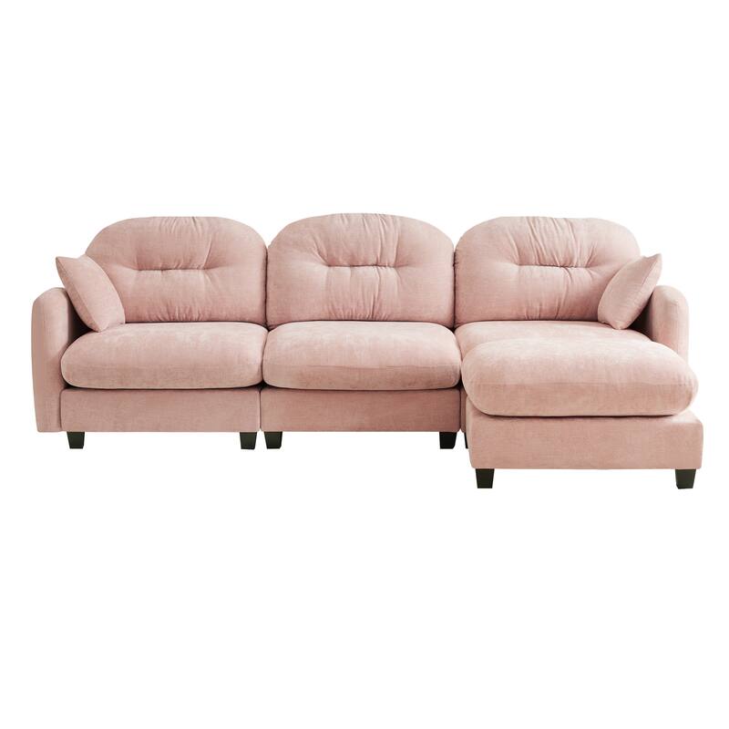 107" Sectional Couches for Living Room, Tufted Back Upholstered Couch with Ottoman, Chenille 3 Seater Modular Sectional Sofa