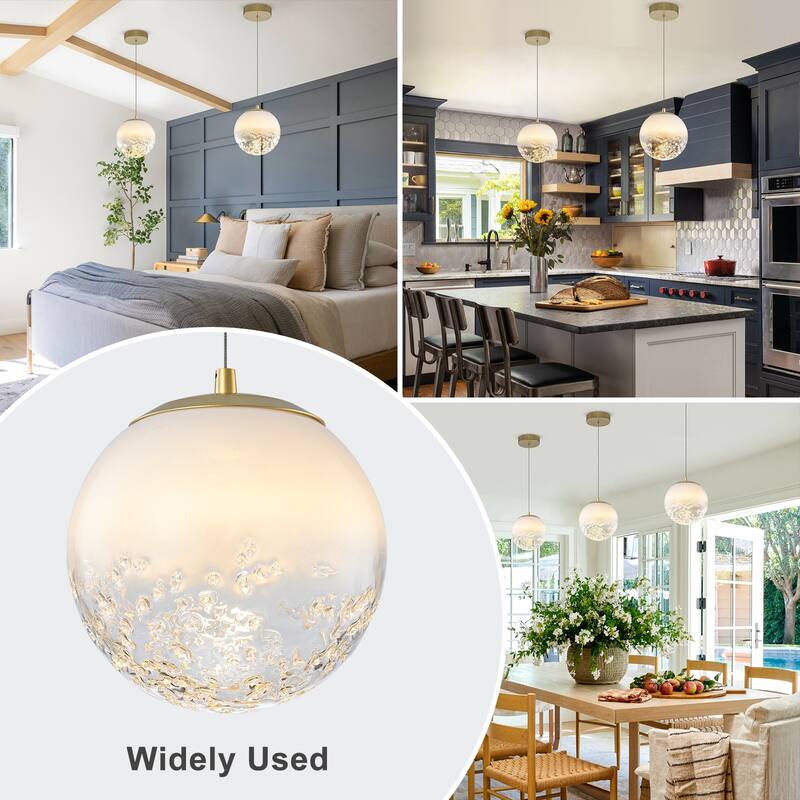 Modern LED Pendant Light with Translucent White Glass Globe - Dia.8-in