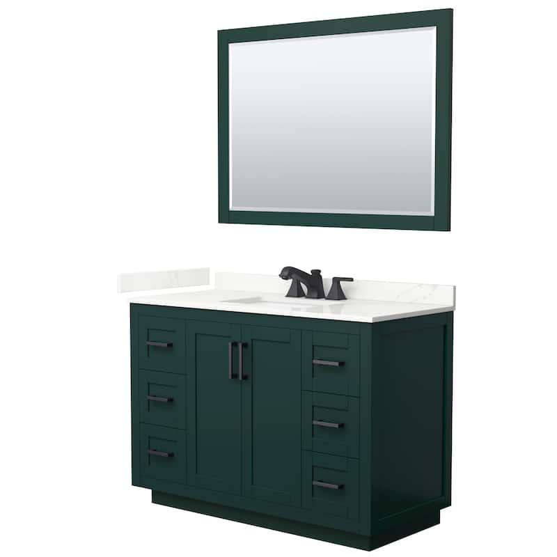 Miranda 48-inch Single Vanity, Quartz Top, 46-inch Mirror - Green, Black Trim, Giotto Quartz Top