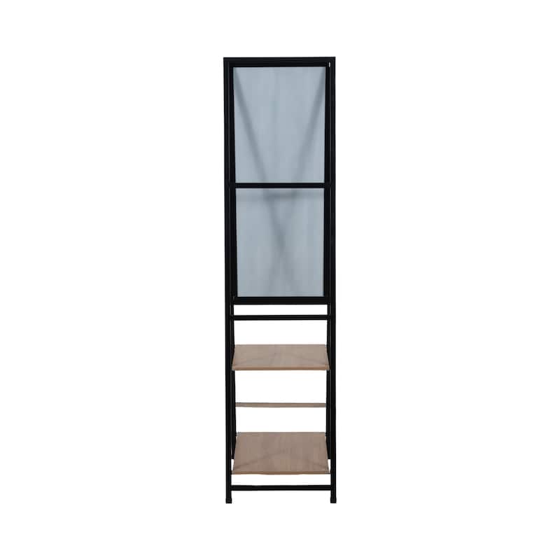 Sagebrook Home 63-inch Standing Mirror With Natural Wood Shelves with Black Frame - 16" x 2" x 63"