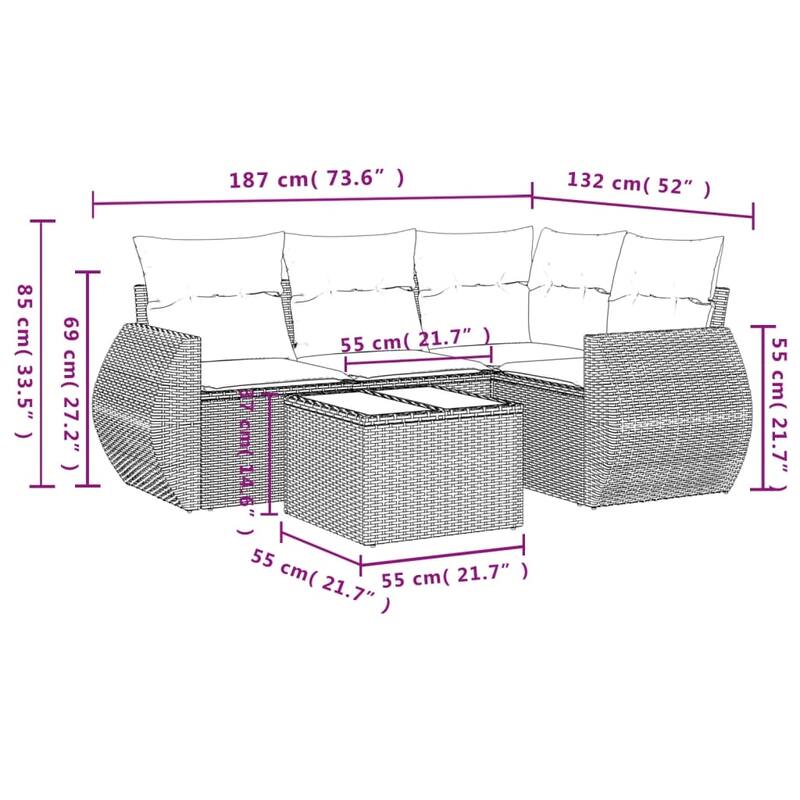 vidaXL Patio Sofa Set with Cushions Outdoor Conversation Furniture Poly Rattan