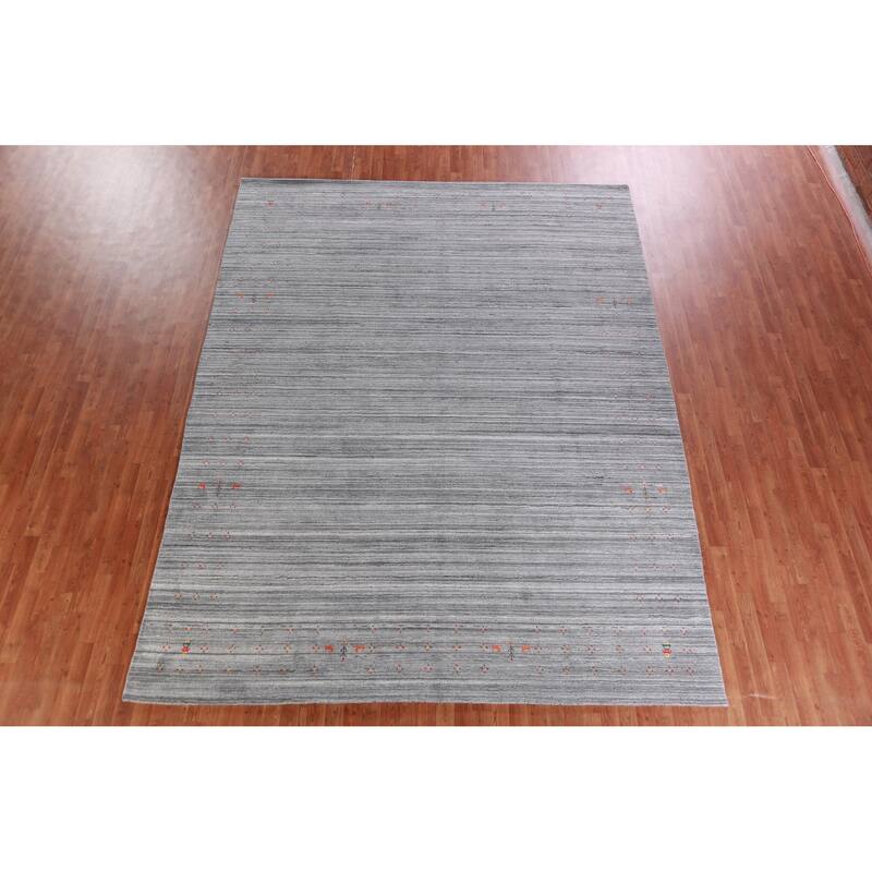 Hand Knotted Oriental 100% Wool Carpet Tribal Tribal Greys & Charcoal Gabbeh Area Rug - 12' 2'' X 9' 4''