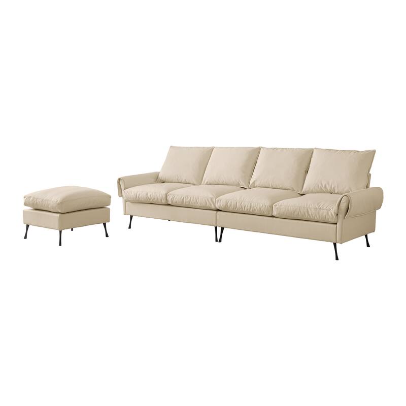 104.5"Modern Sectional L-Shaped Sofa Couch, Technical leather with Convertible Ottoman for Living Room or Apartment