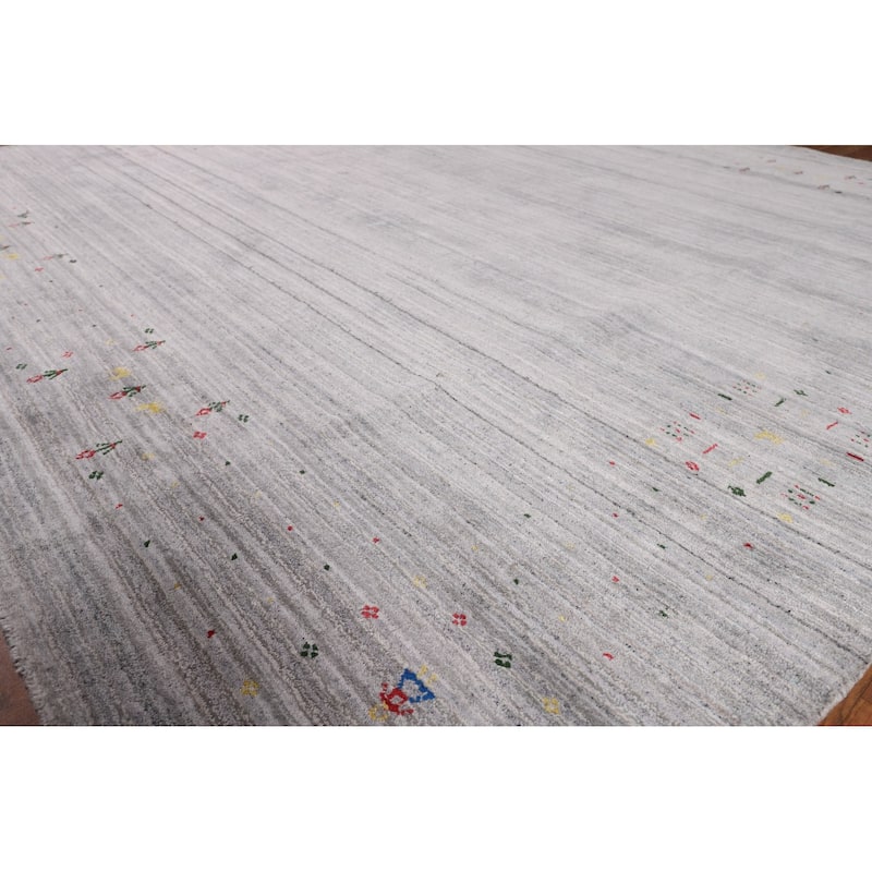 Striped Gabbeh Oriental Square Rug Hand-Knotted Wool Carpet - 8'1" x 7'11"