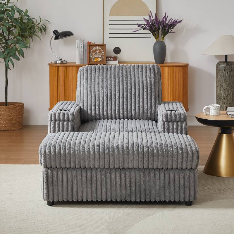 Anmytek 42.5-Inch Corduroy Deep-Seated Single Recliner With Backrest Pillow Cup Holder & Storage Footrest