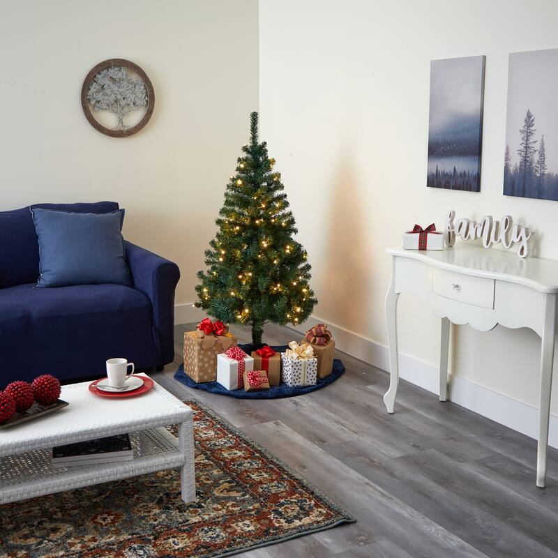 4ft. Pine Artificial Christmas Tree with 100 Clear LED Lights - Compact Seasonal Holiday X-Mas Display
