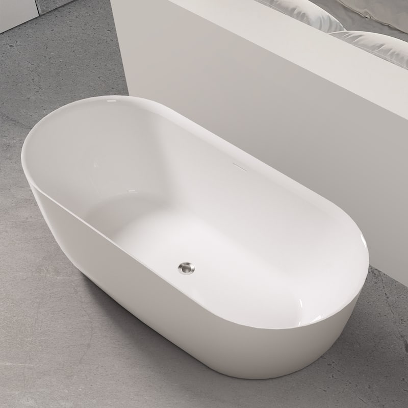 67'' x 31'' Freestanding Acrylic Bathtub Modern Stand Soaking Tub with Polished Chrome Round Overflow & Pop-up Drain