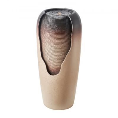 Antique Coffee-Colored Glazed Jar Yard Fountain with LED Lights and Weather-Resistant Design - 13.78" x 13.78" x 30.71"