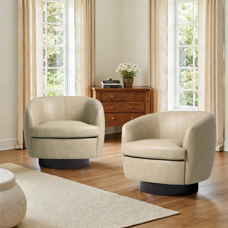 Upholstered Swivel Barrel Chair Set of 2 - Cream