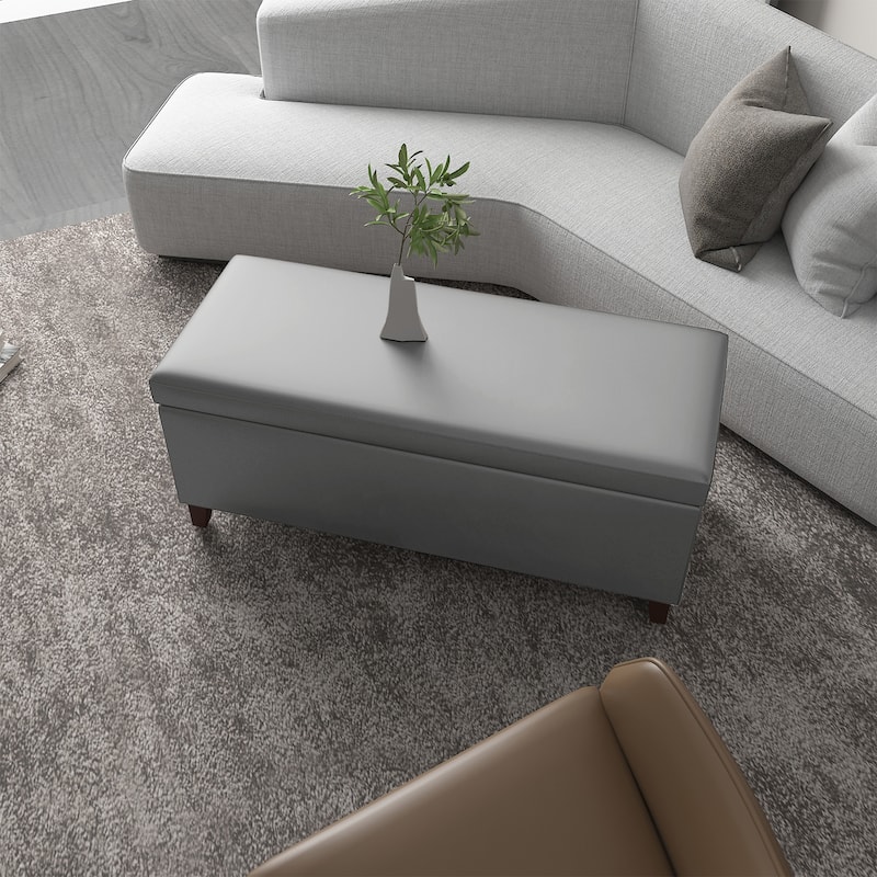 Adeco Rectangle Storage Ottoman Tufted Bench Footstool Lift Top