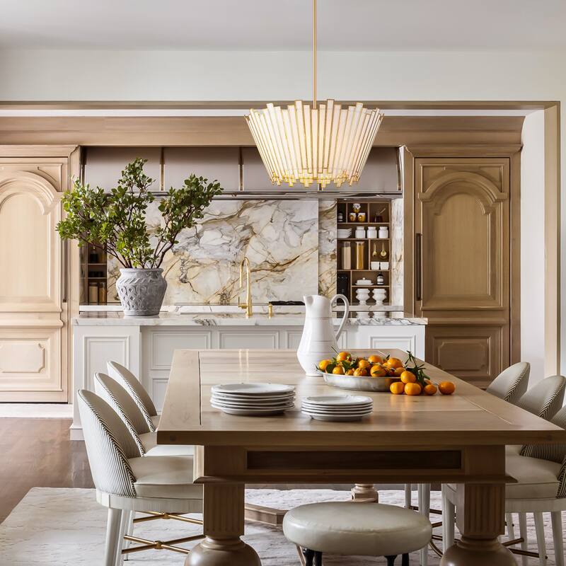 4-Light Modern Metal & GlassChandelier with White Jade Glass Shade for Living Room - 4 Light