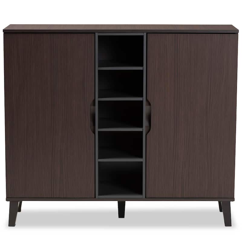 Idina Mid-Century Modern Two-Tone 2-Door Shoe Cabinet