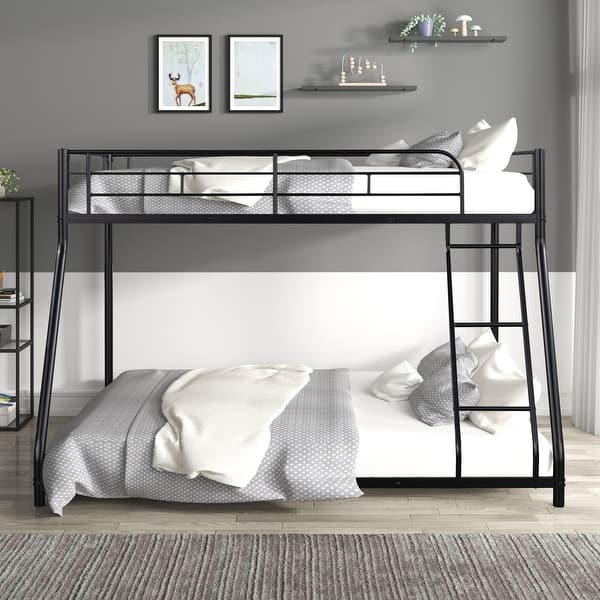 slide 2 of 12, Noise Reduced Design Metal Bunk Bed with Solid construction, Safety guaranteed, Twin over Full,Black Black