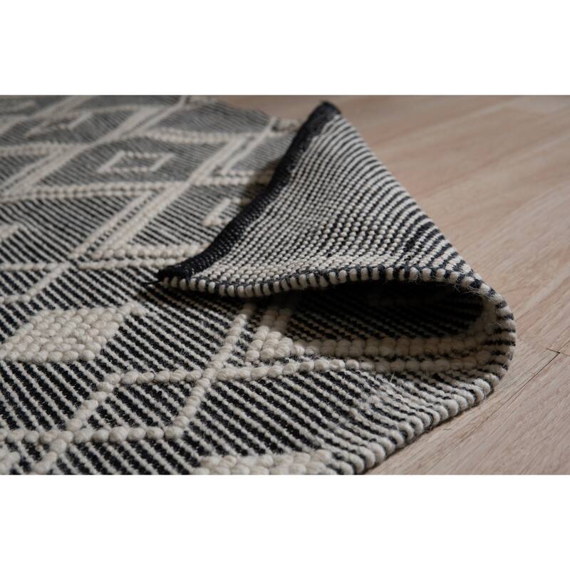 Home Decor EORC Handwoven Wool Durrie Kilim Rug, Black Elegant & Durable Area Rug for Enhancing Your Living Room, Bedroom