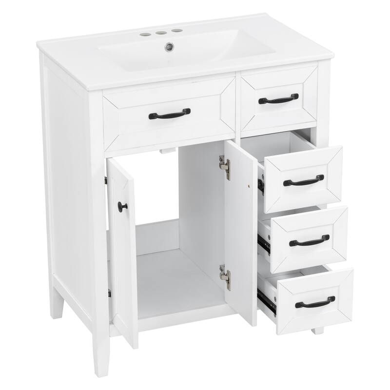 GDFStudio - Avalon Modern Freestanding Bathroom Vanity with Ceramic Sink & Soft Close Multi-Storages