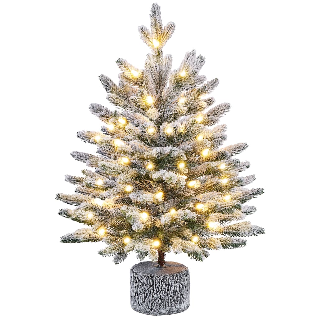 Yaheetech 2ft/3ft Pre-lit Mini Flocked Tabletop Christmas Tree with Warm White LED Lights