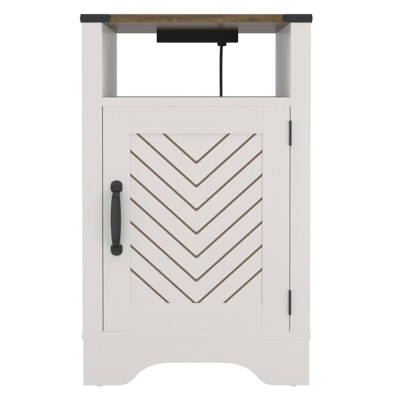 Farmhouse Nightstand Side Table,Wooden Rustic End Table, Tall Bedside Table with Electrical Outlets Charging Station
