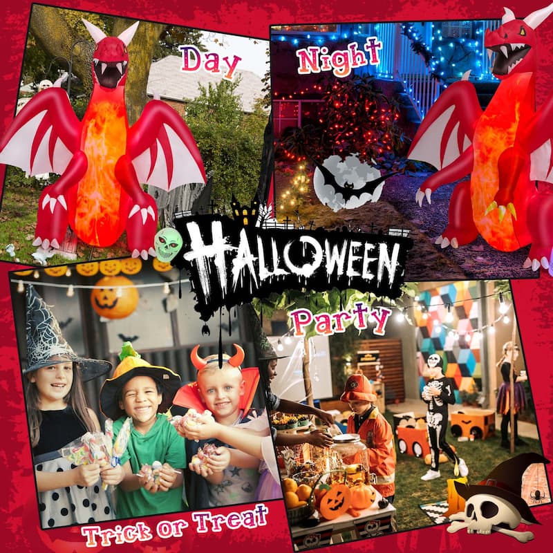 Costway 8 FT Halloween Inflatable Red Dragon with Wings & Skull - See Details