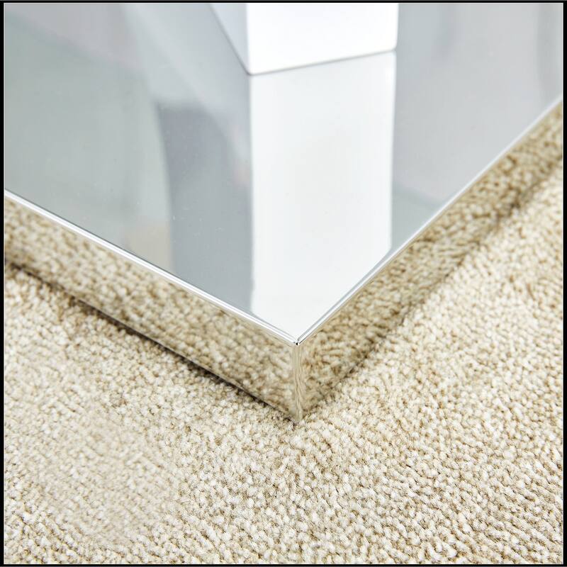 Rectangular Coffee Table with Tempered Glass Tabletop and White MDF Legs