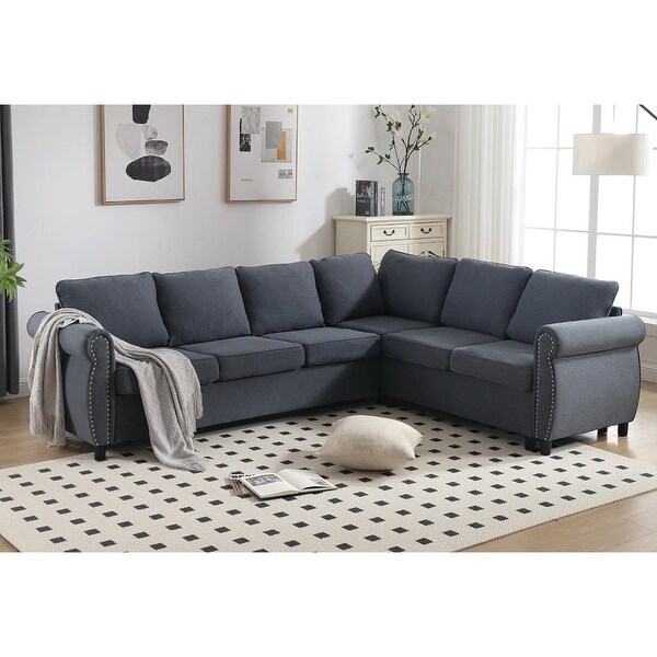 2 in 1 Pull Out sofa Bed 6 seater L Shaped Riveted Sectional sofa 104 81 33 Bed Bath Beyond 40777874