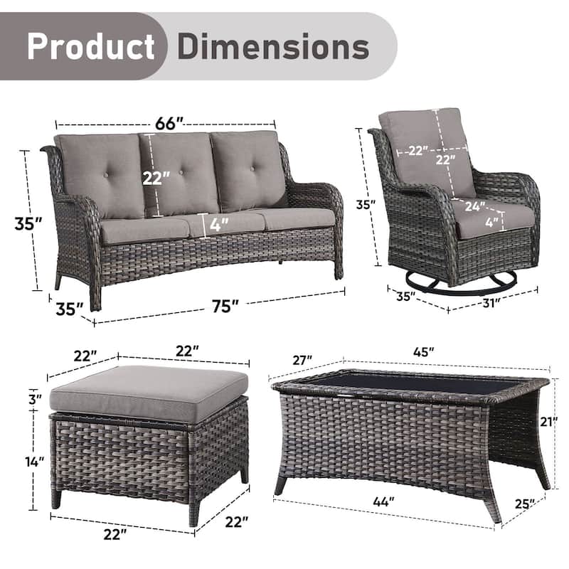Pocassy Outdoor 4 Inch Sofa Swivel Chairs Table Ottoman