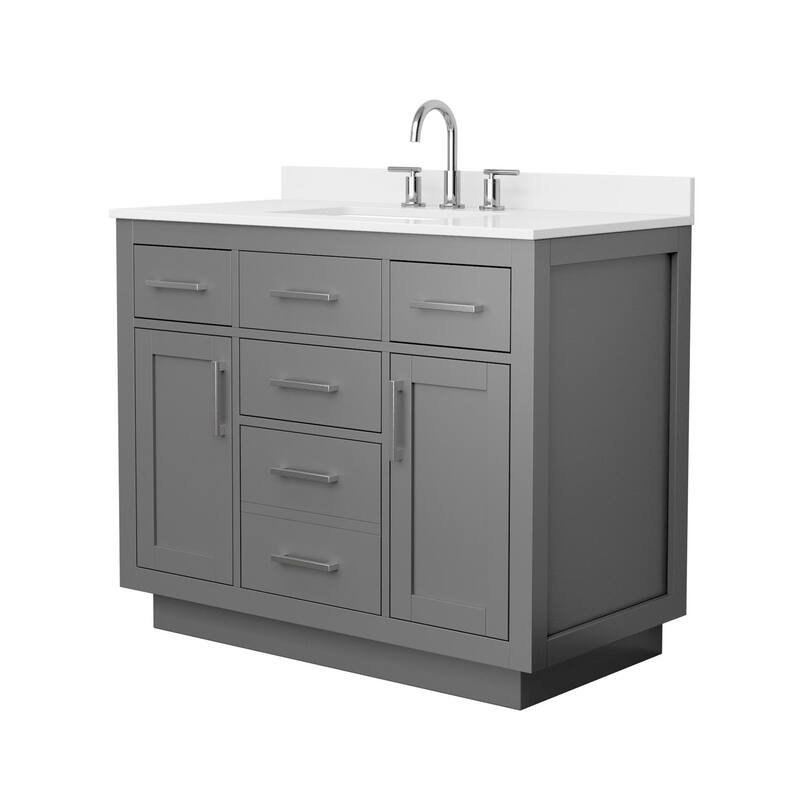 Wyndham Collection WCG262642S-QTZ-US3MXX Beckett TK 42" Free Standing - Dark Gray / White Quartz Top / Brushed Nickel