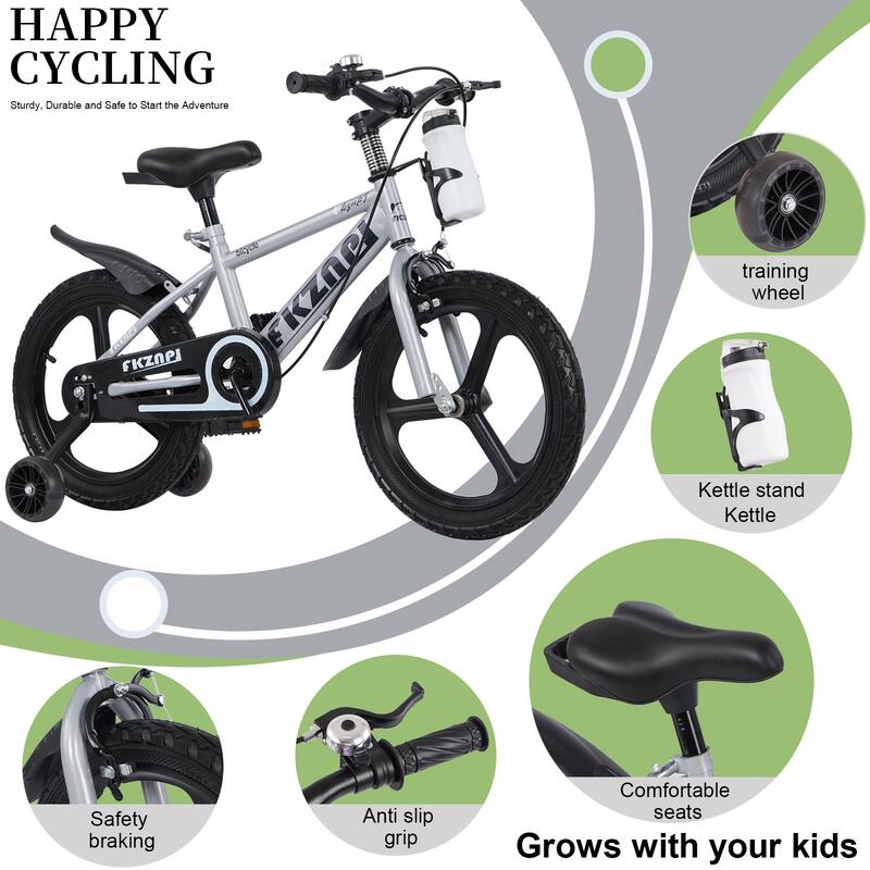 Kids Bike 16 Inch - High Carbon Steel Frame, Magnesium Alloy Wheels, Training Wheels with Night Glow, Adjustable Seat