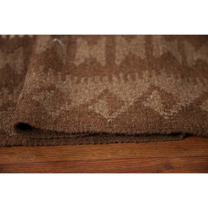 Brown Reversible Kilim Oriental Area Rug Flat-weave Wool Carpet - 6'9" x 9'10"