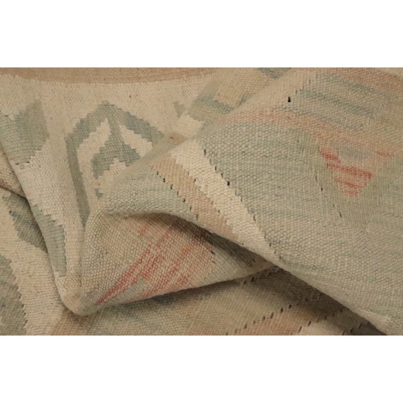 Hand Woven Oriental 100% Wool Carpet Southwestern Tribal Green Kilim Area Rug - 8' 2'' X 5' 10''