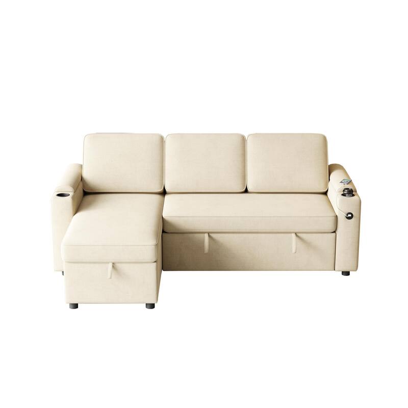 85.8-Inch Sleeper Sofa with Storage,L Shaped Sofa with Pull Out Bed and Charging Port 