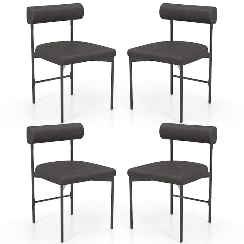 Gymax Dining Chair Set of 4 Faux Leather Upholstered Kitchen Side - Grey