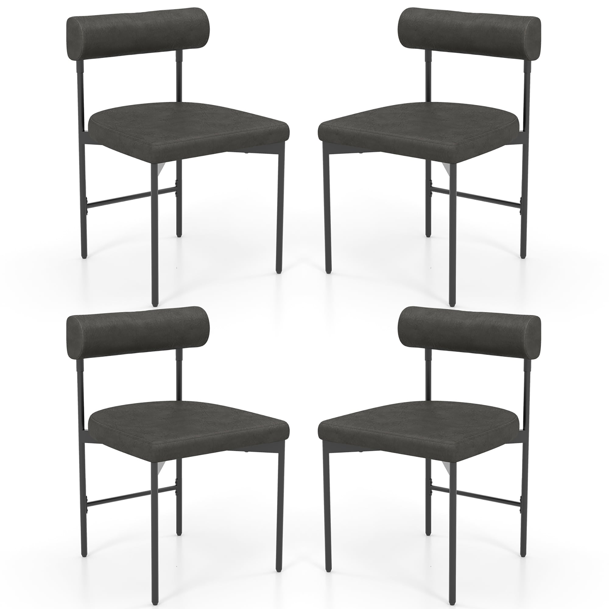 Gymax Dining Chair Set of 4 Faux Leather Upholstered Kitchen Side