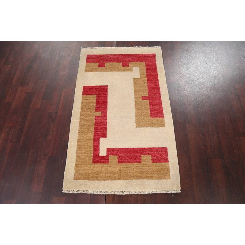 Contemporary Geometric Gabbeh Kashkoli Oriental Area Rug Wool Handmade - 2'7" x 4'4"