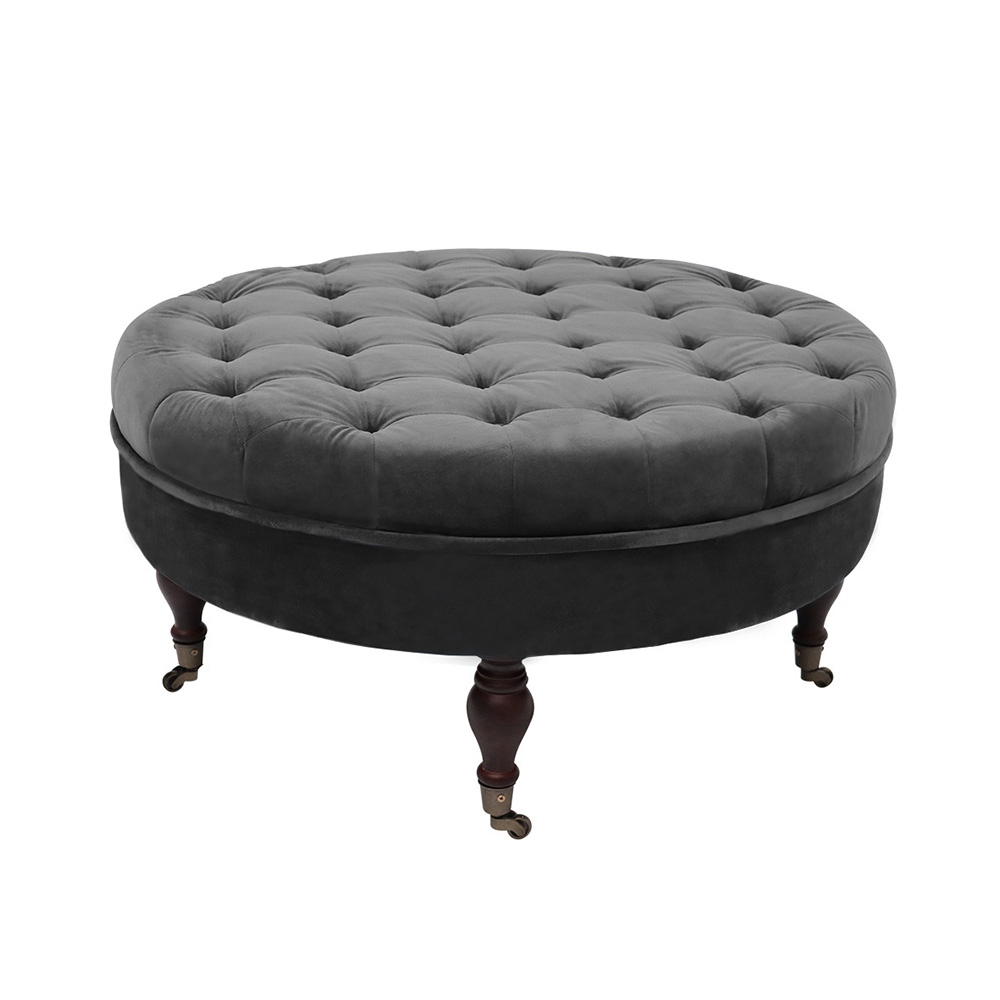 Maypex 32-inch Tufted Velvet Round Cocktail Ottoman with