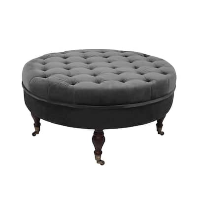 Maypex 32-inch Tufted Velvet Round Cocktail Ottoman with Wheels