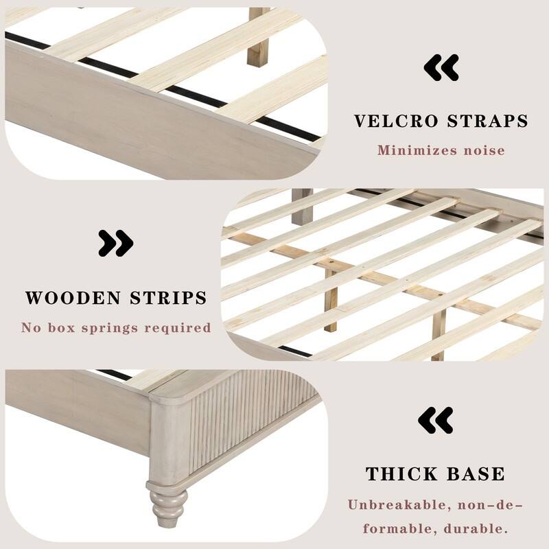 Solid Wood Bed Frame,King Platform Bed Frame with Headboard,Tall Headboard Natural Wood Bed ,No Box Spring Needed