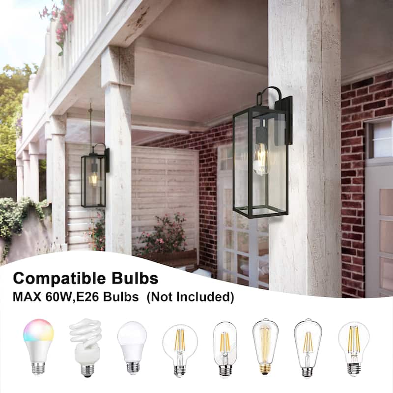 1-Light Outdoor Metal Matte Black Wall Sconce 2 Pack