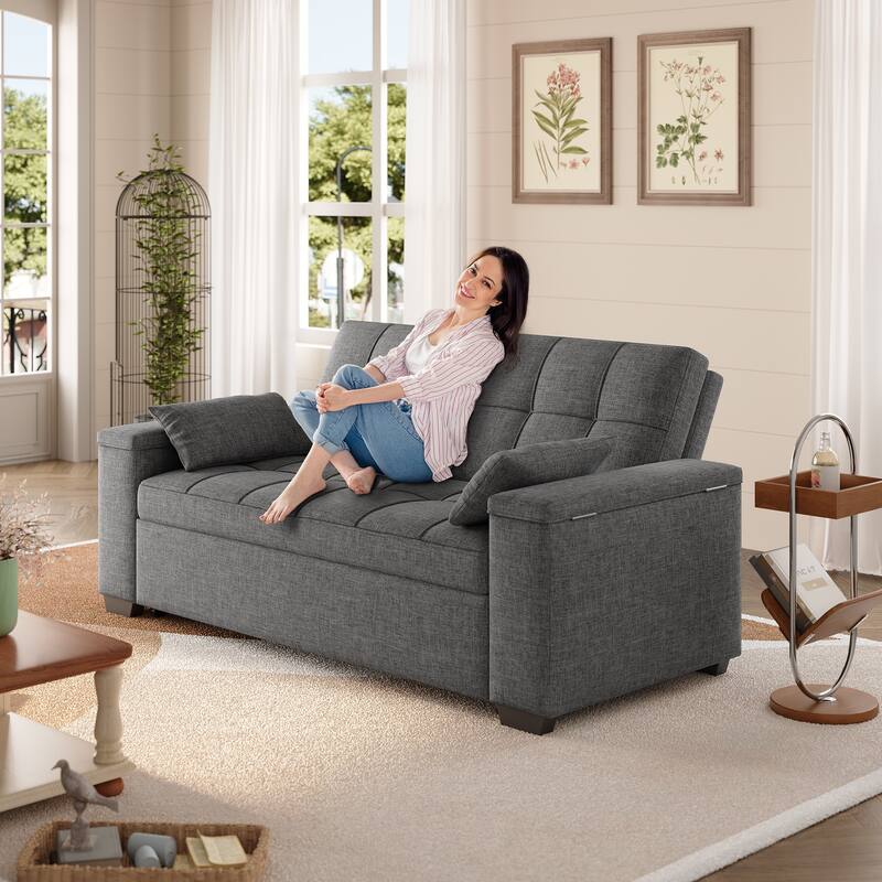 3 in 1 Convertible Sofa Bed Futon Couches with Reclining Backrest, Loveseat Sleeper Sofabed with Pull Out Couch