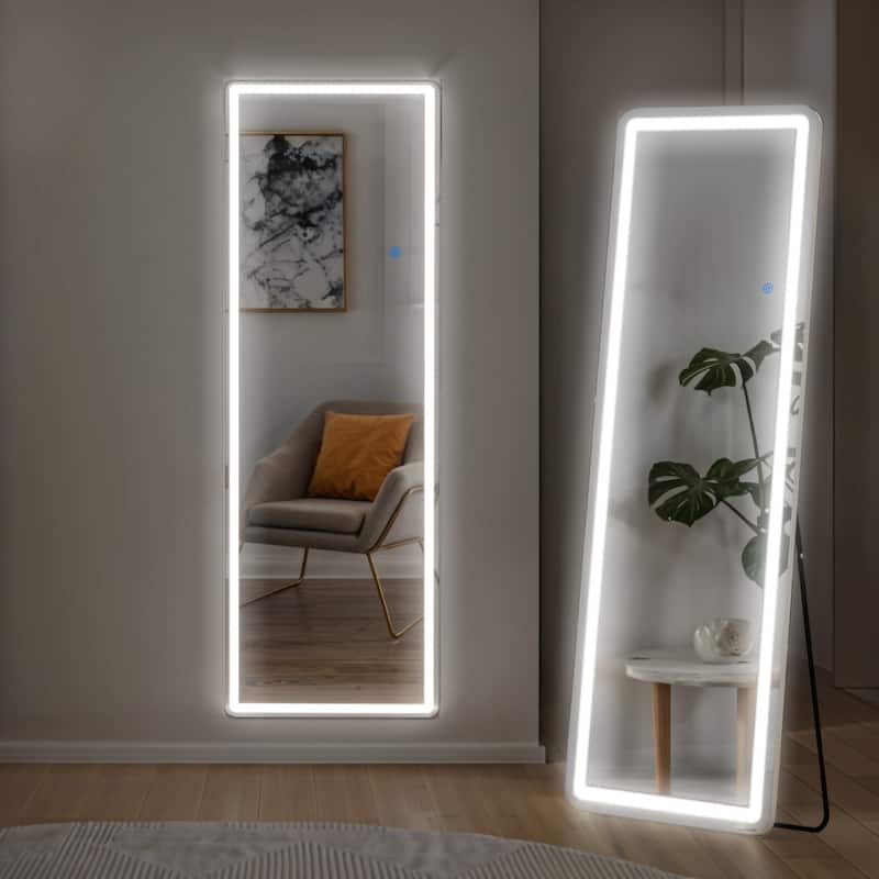 64" Full Length Mirror with 3 Color Lighting Floor Mirror with LED Light - 64*21"
