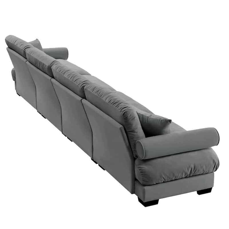 166" Velvet 4-Seater Sofa, Bolster Arms and High-Resilience Cushions