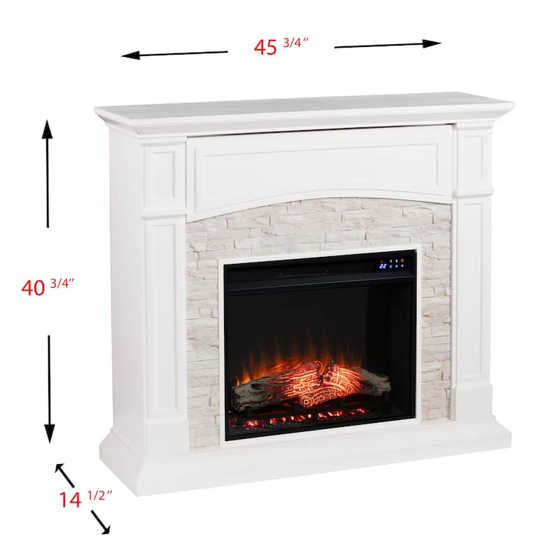 SEI Furniture Helliwell Electric Media Fireplace with White Faux Stone Mantel and Media Storage