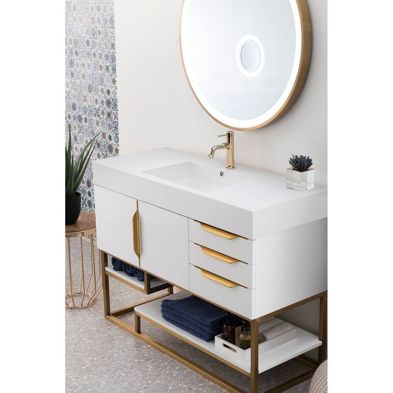 James Martin Vanities Columbia 48" Single Vanity, Glossy White with Radiant Gold Hardware