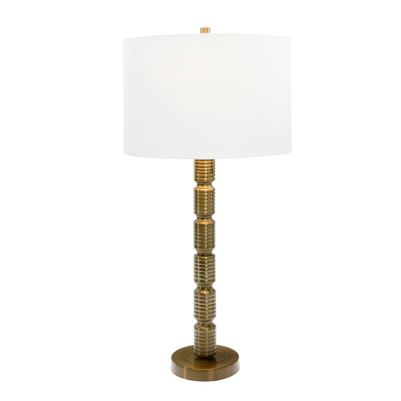 Faceted Stacked Metal Table Lamp with Linen Shade