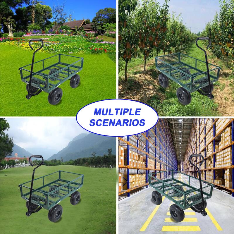 Heavy-Duty Garden Utility Wagon Cart - Firewood & Yard Debris Hauler, Green